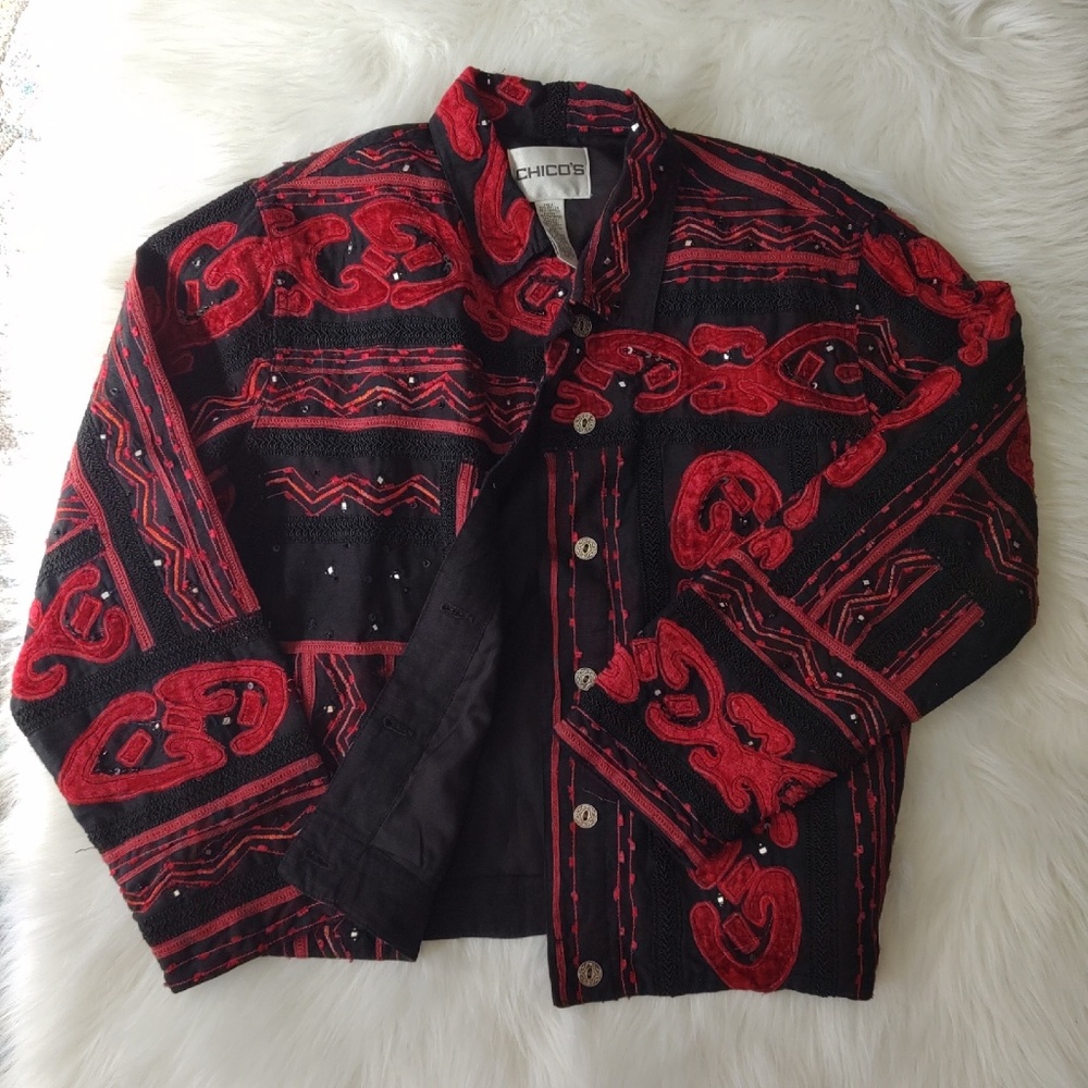 Chico's Embroidered Embellished Jacket